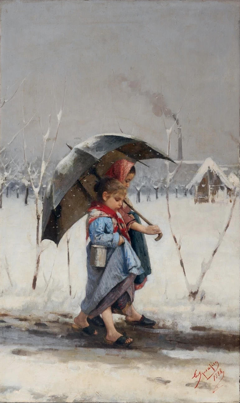 Bambini sotto l'ombrello